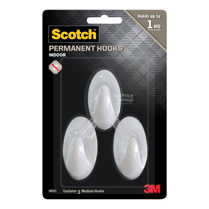Scotch 3m Permanent Hook - Medium (HR01) 3 per pack
