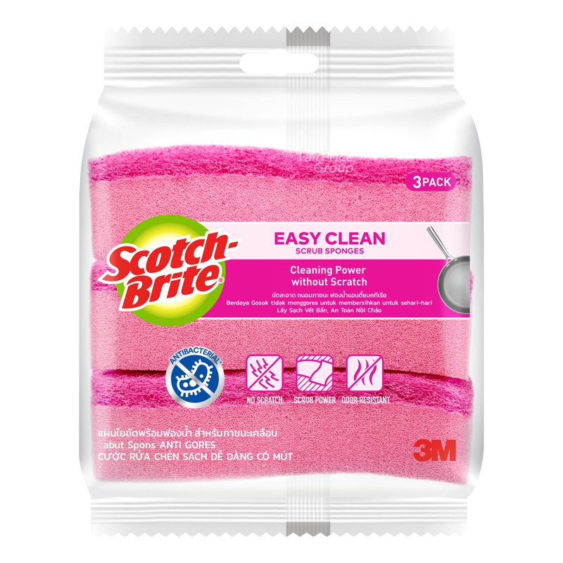 Scotch Brite Easy Clean Scrub Sponge - Non-Scratch 3 per pack