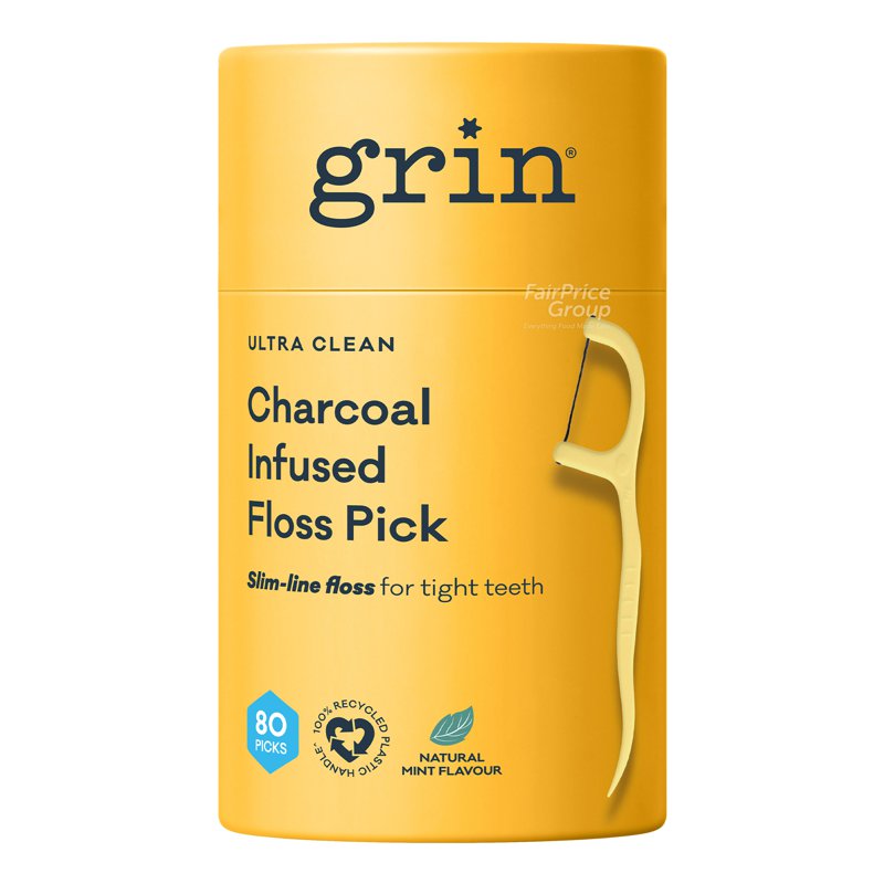 Grin Ultra Clean Floss Picks Canister - Charcoal 80 per pack
