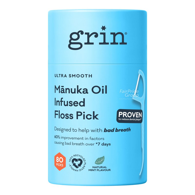 Grin Ultra Smooth Floss Picks Canister - Manuka Oil 80 per pack