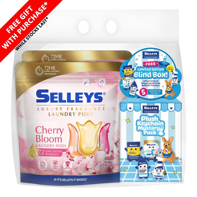 Selleys Laundry Pods Twin Pack With Free Blind Box - Cherry Bloom 2 x 60 per pack
