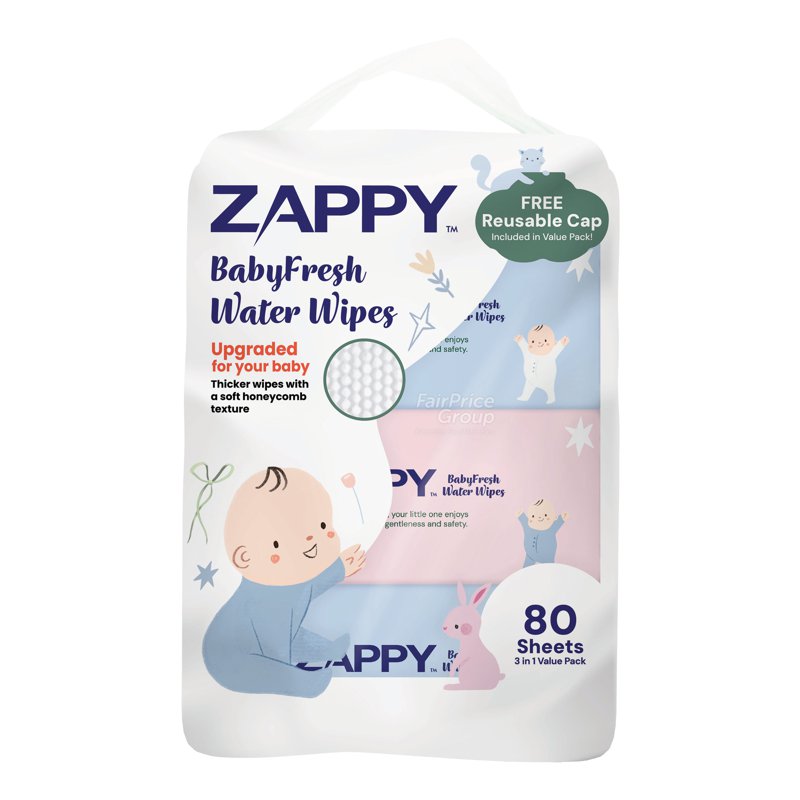 Zappy Babyfresh Water Wipes - Unscented (Value Pack) 3 x 80 per pack