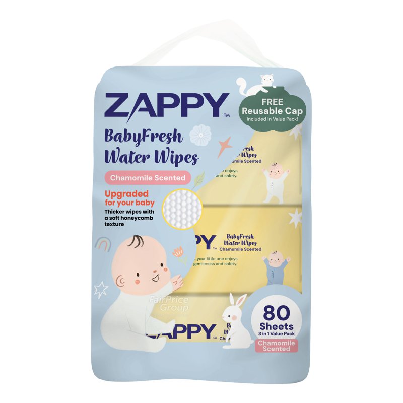 Zappy Babyfresh Water Wipes - Scented (Value Pack) 3 x 80 per pack