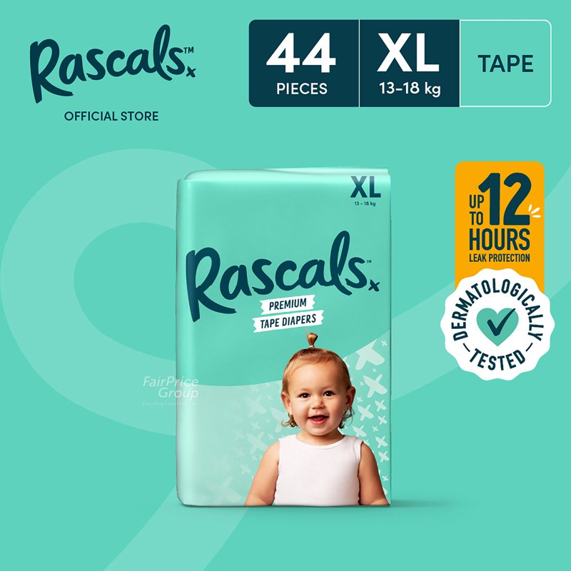 Rascals Premium Tape Diapers - XL 44 per pack