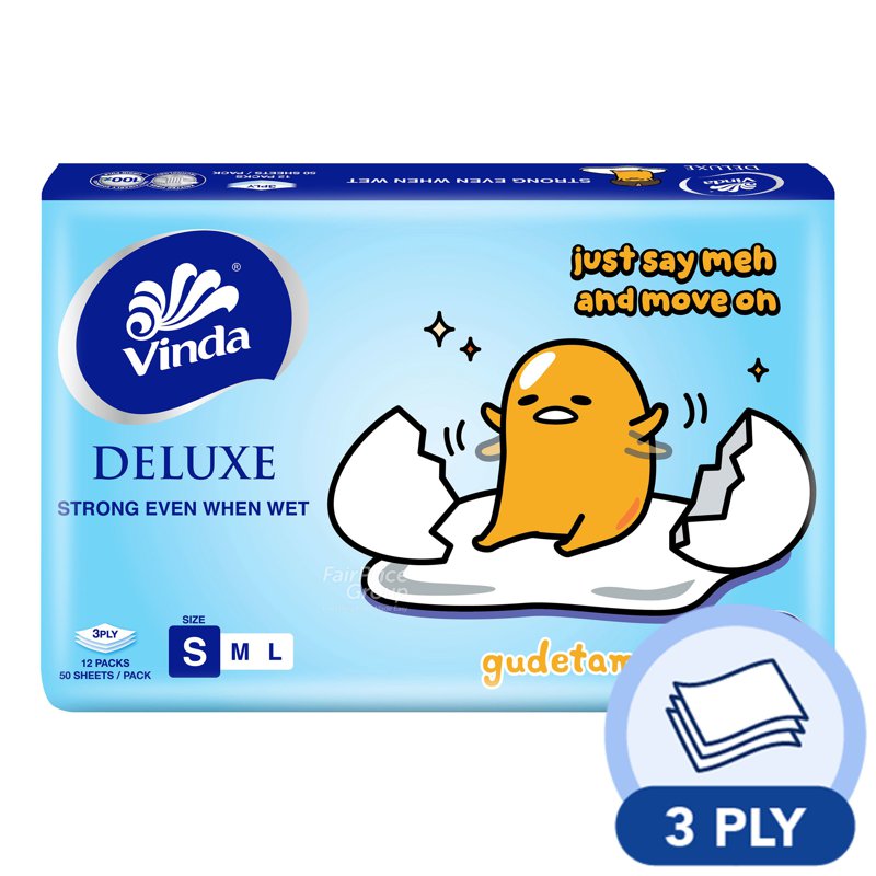 Vinda Gudetama Travel Soft Pack Facial Tissue (3 Ply) 12 x 50 per pack