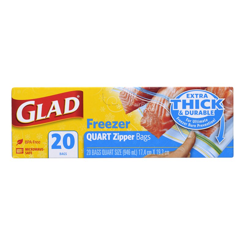 Glad Freezer Zipper Bags - Quart 20 per pack