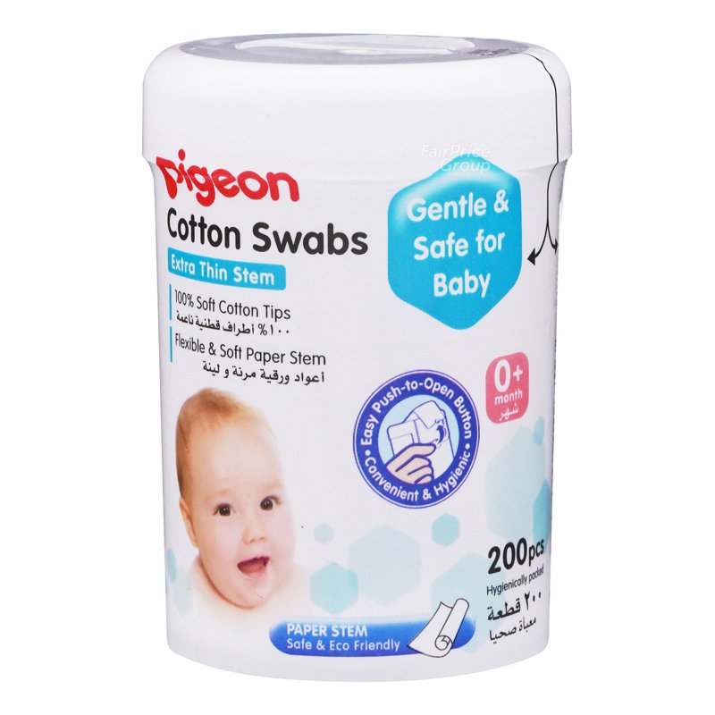 Pigeon Cotton Swabs Paper Stem with Case - Extra Thin 200 per pack