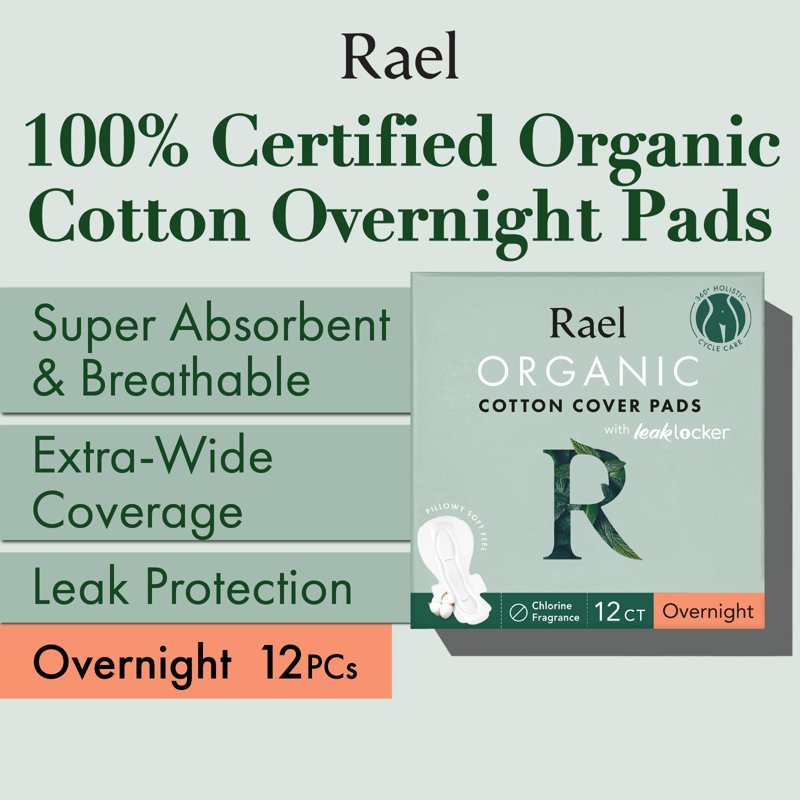Rael Organic Cotton Cover Pads - Overnight 10 S