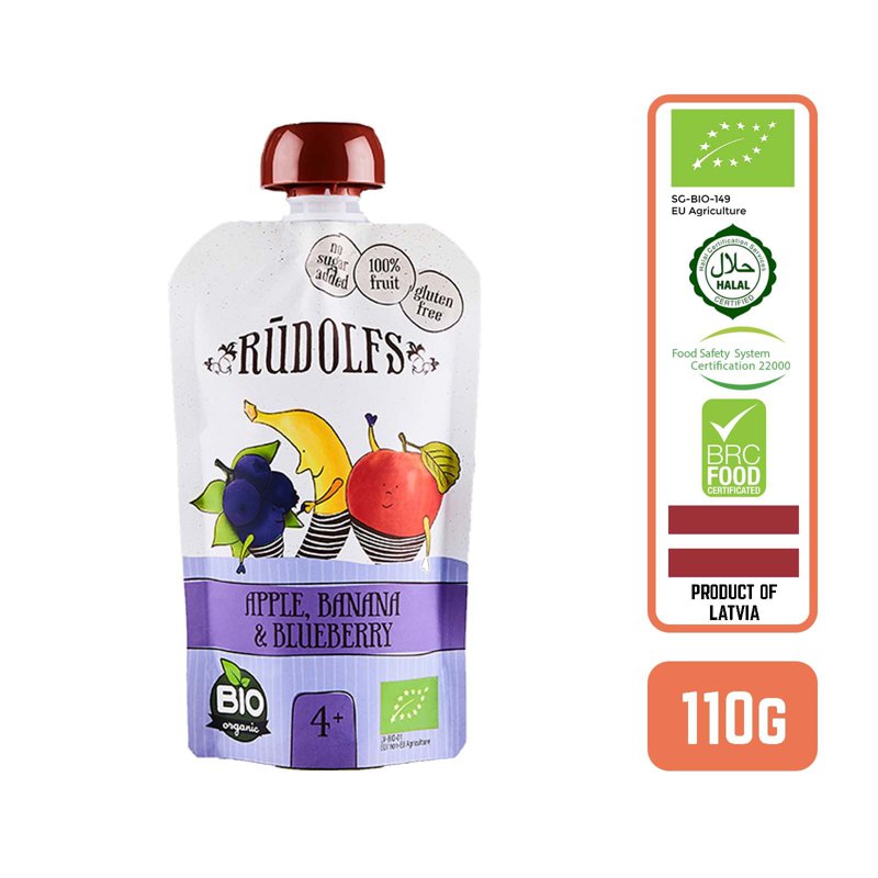 Rudolfs Organic Apple Banana And Blueberry Puree 110 ML
