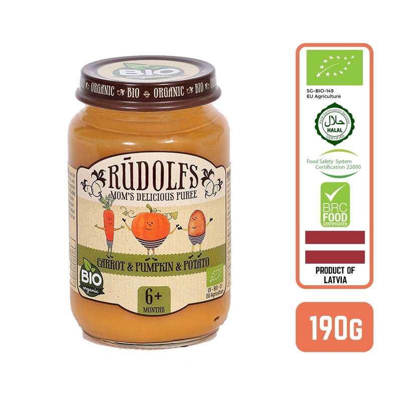 Rudolfs Organic Carrot Pumpkin and Potato Puree 190 ML