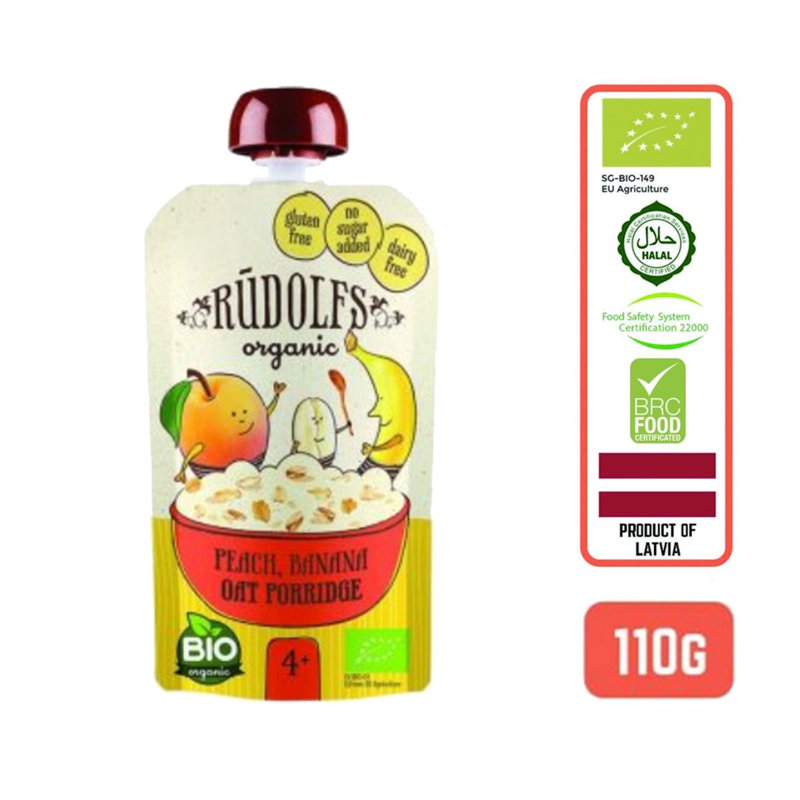 Rudolfs Organic Peach Banana Oat Porridge Puree 110 ML