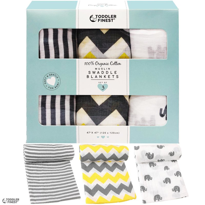 ToddlerFinest 3-Pack Cotton Muslin Baby Swaddle Blanket (A) 3 S