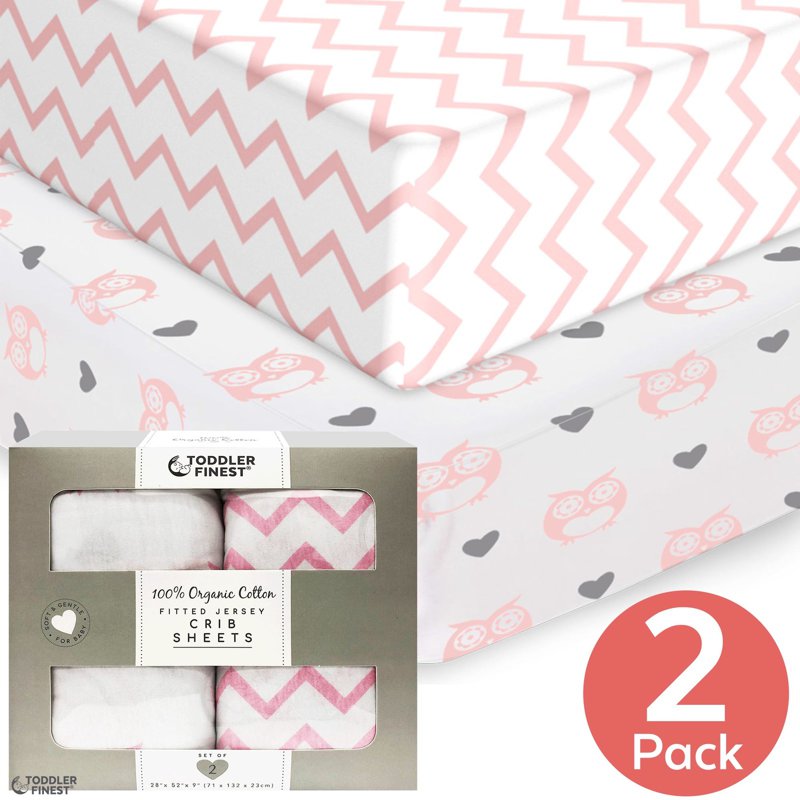 ToddlerFinest 2-Pack Baby Fitted Crib Mattress Sheets (Pink) 2 S