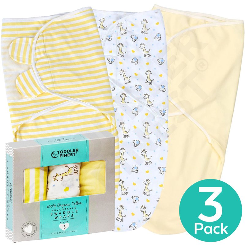 ToddlerFinest 3-Pack Baby Cotton Swaddle Blanket Wrap (Ylw) 3 S