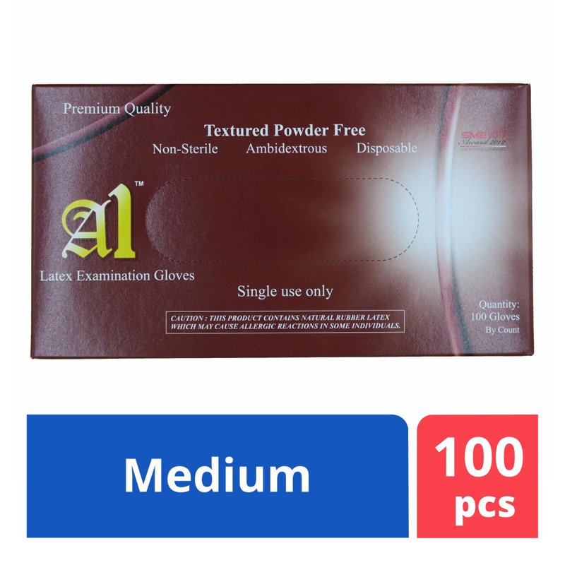 A1 Latex Gloves Powder Free - Medium 100 S