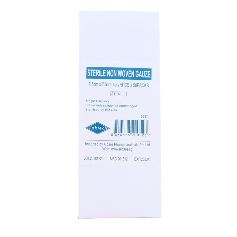 LABTECH Sterile Non Woven Gauze 4ply - 7.5cm x 7.5cm 50 x 5 S