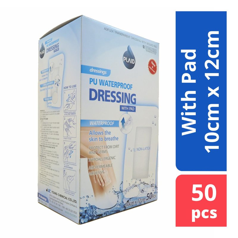 PLAID Adflex Transparent Dressing with Pad 10x12cm (AFW1012) 50 S
