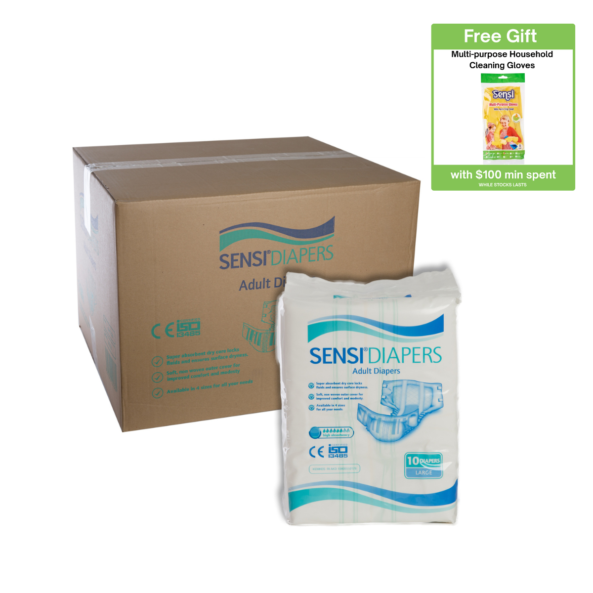 SENSI Adult Diapers Carton - L 12 x 10 S