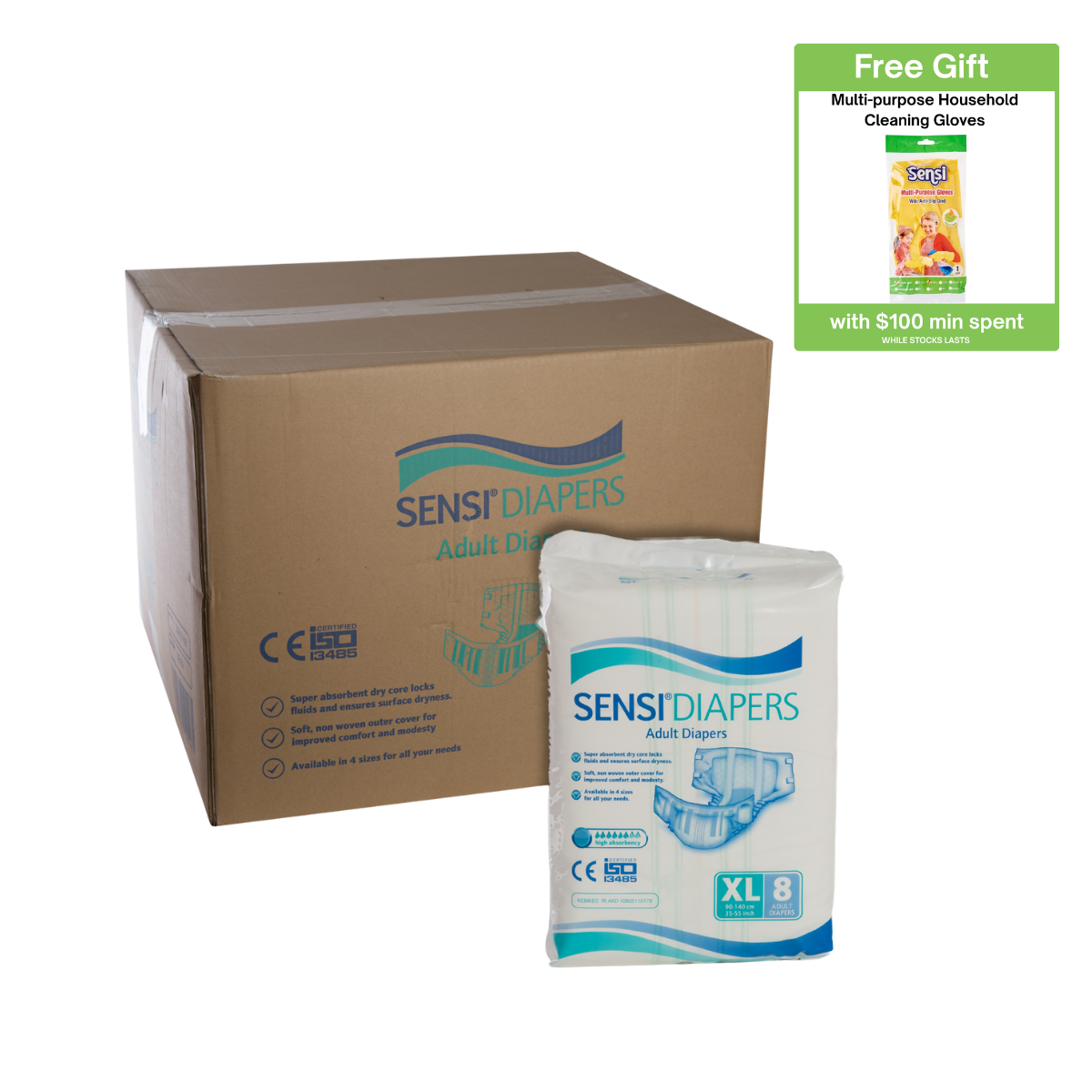 SENSI Adult Diapers - XL 12 x 8 S