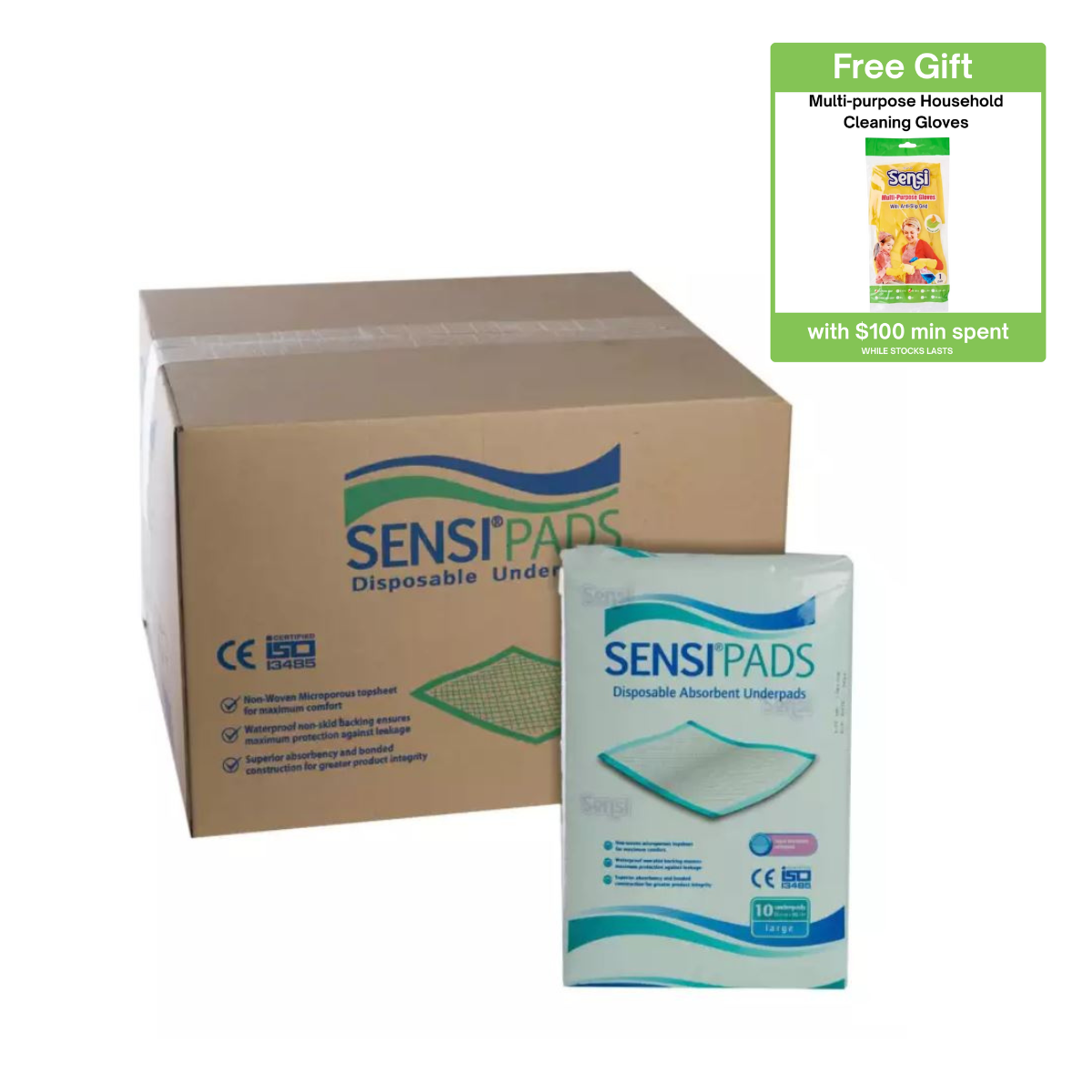 SENSI Disposable Absorbent Underpads - Large 12 x 10 S