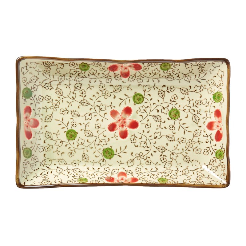 Ciya Red Blossom 9 Inch Porcelain Rectangular Dish 2 S