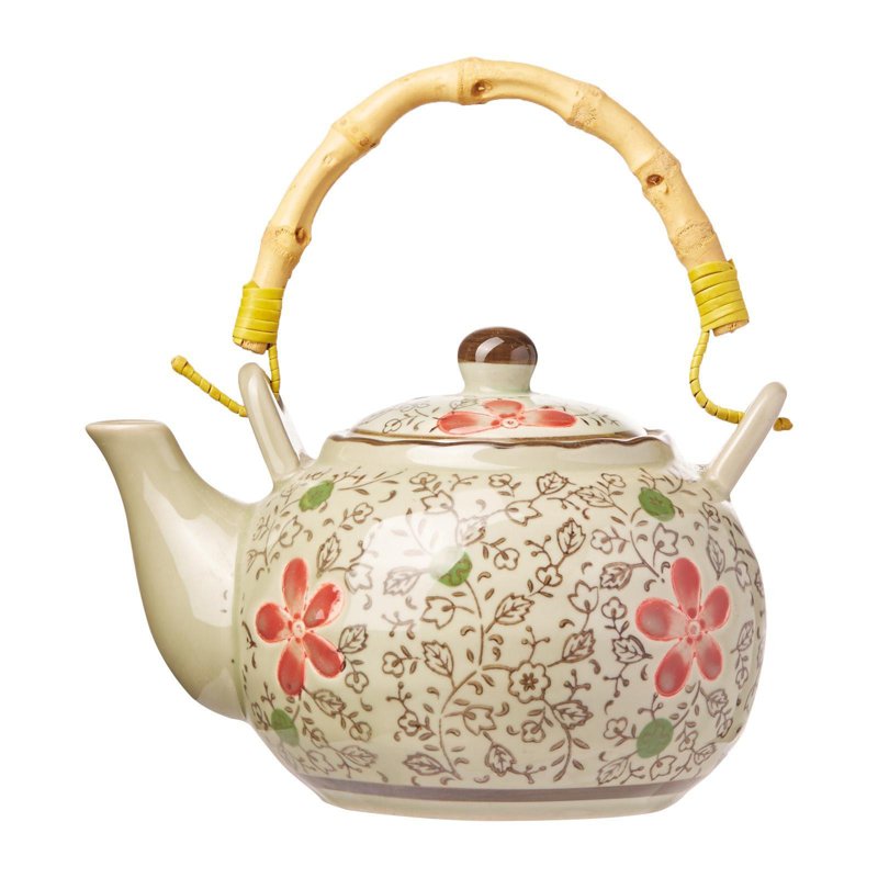 Ciya Red Blossom 25 Oz Porcelain Carrier TeaPot W S/S Straine 1 S
