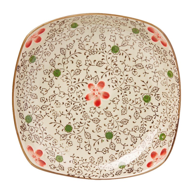 Ciya Red Blossom 8.5 Inch Porcelain Square Dish 2 S