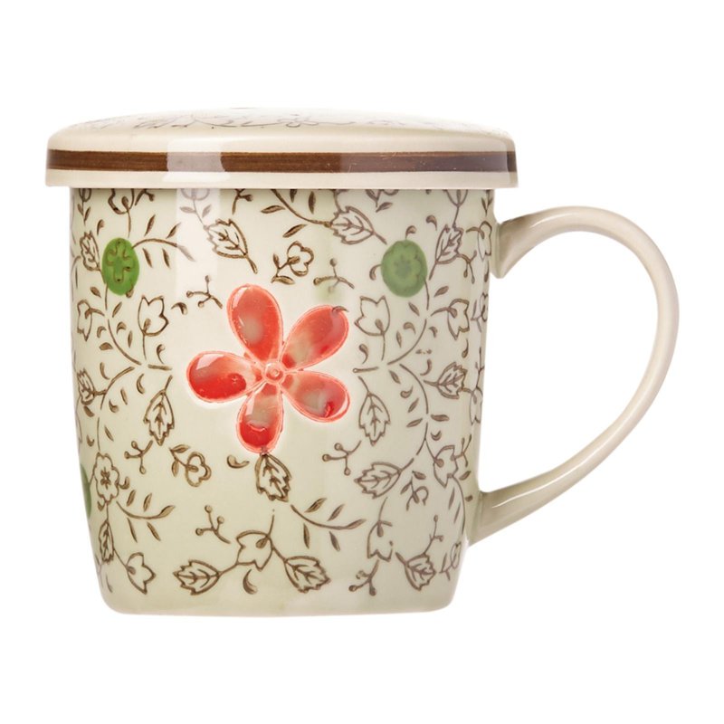 Ciya Red Blossom 10Oz Porcelain Mug With Cover 1 S