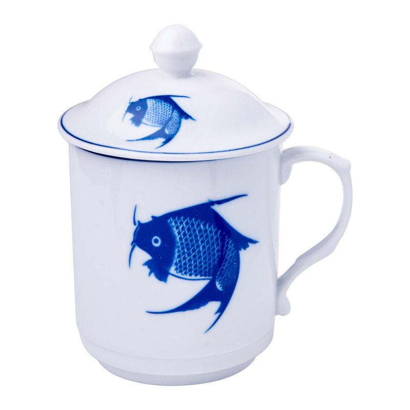 Ciya Blue Carp 10 Oz Porcelain Mug With Cover 1 S