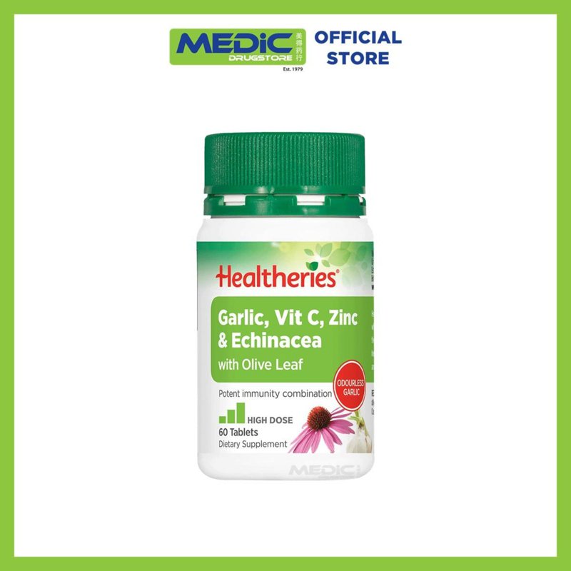 Healtheries Garlic, Vitamin C, Zinc & Echinacea w Olive Leaf 60 S