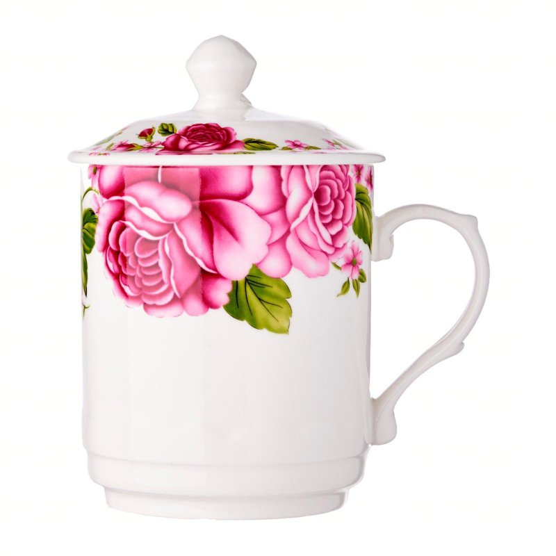 Cheng's Porcelain Mug With Cover 3.4" (Pink Roses) 1 S