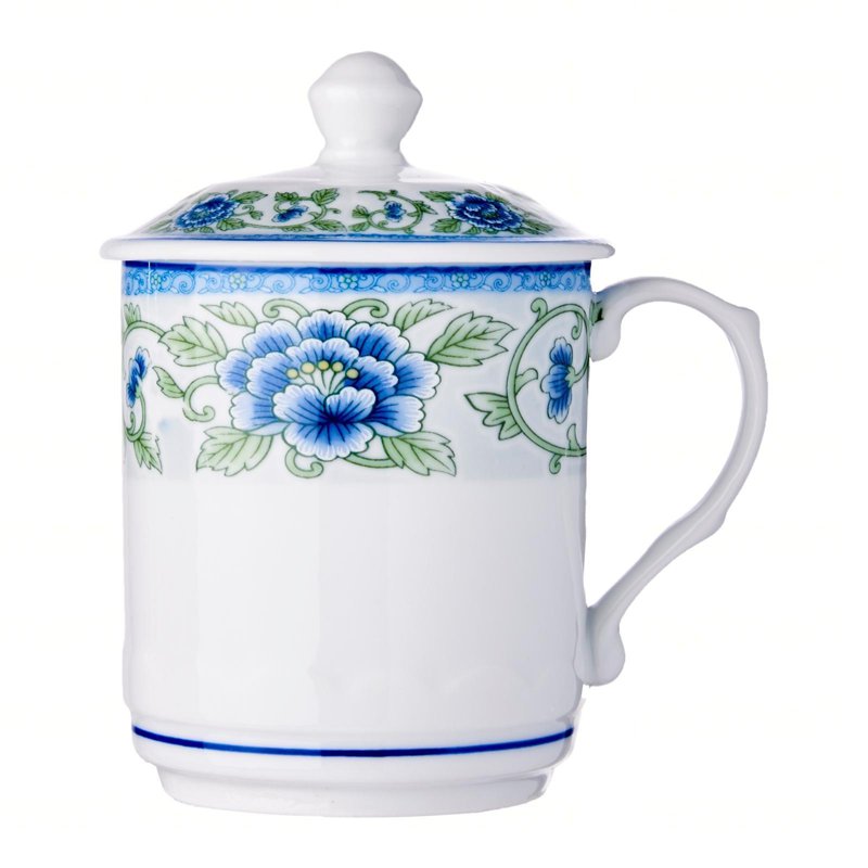 Cheng's Porcelain Mug With Cover 3.4" (Blue Flowers) 1 S