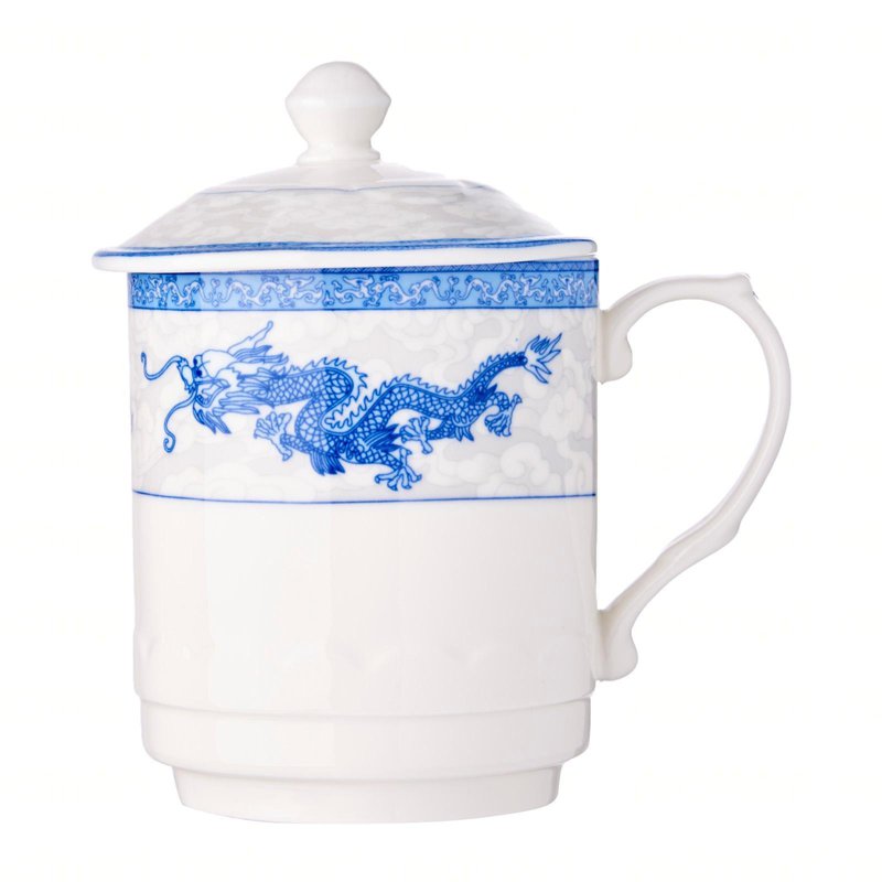 Cheng's Porcelain Mug With Cover 3.6" (Blue Dragon & Phoenix) 1 S