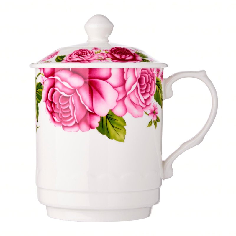 Cheng's Porcelain Mug With Cover 3.6" (Pink Roses) 1 S
