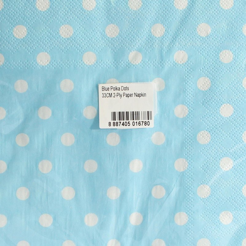 Partyforte 2-Ply Blue Polka Dot Paper Napkins 33x33Cm 20 S
