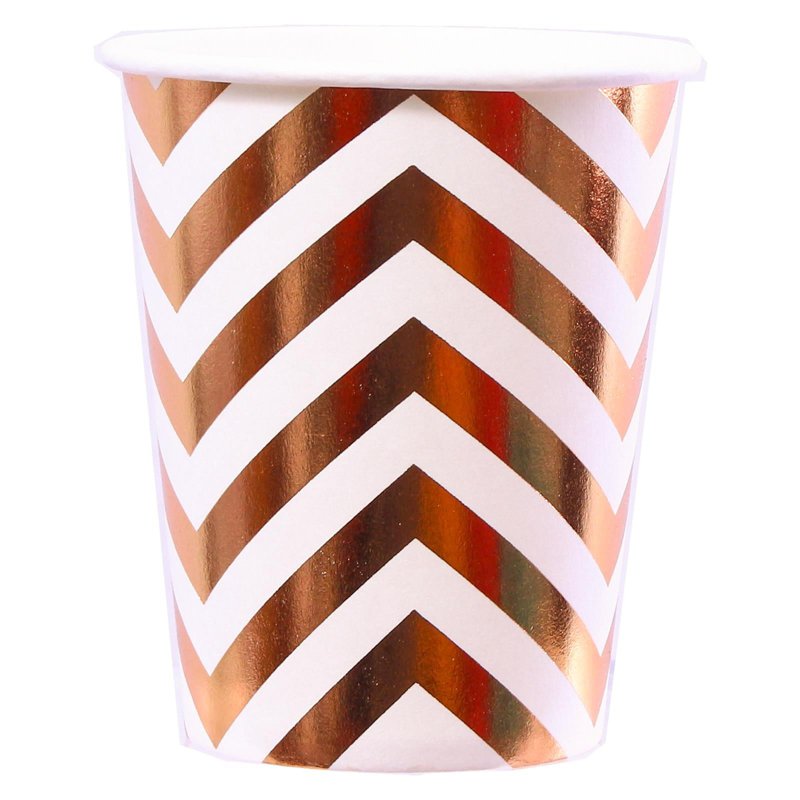 Partyforte Disposable Paper Tableware -Chevron Rose Gold Cups 10 S
