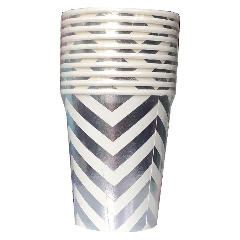Partyforte Disposable Paper Tableware - Chevrons Silver Cups 10 S