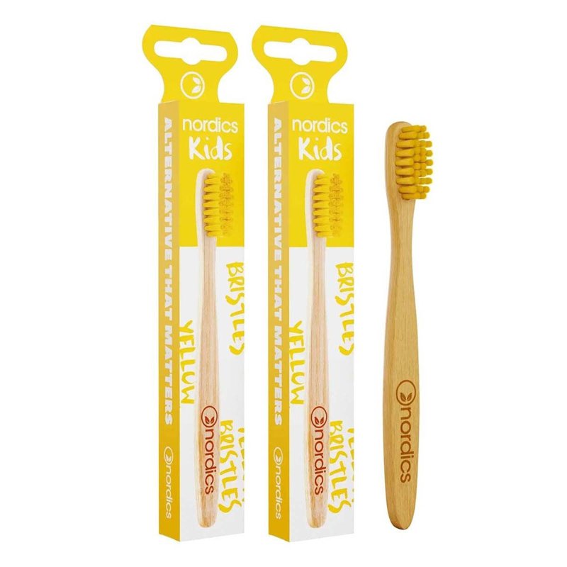 Nordics Kids Bamboo Toothbrush with Yellow Bristles Twin Pack 2 S