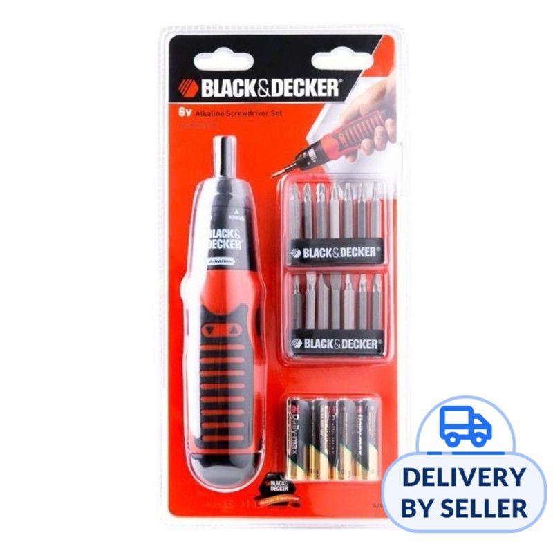 Black+Decker Alkaline Screwdriver 6V w Bits - A7073