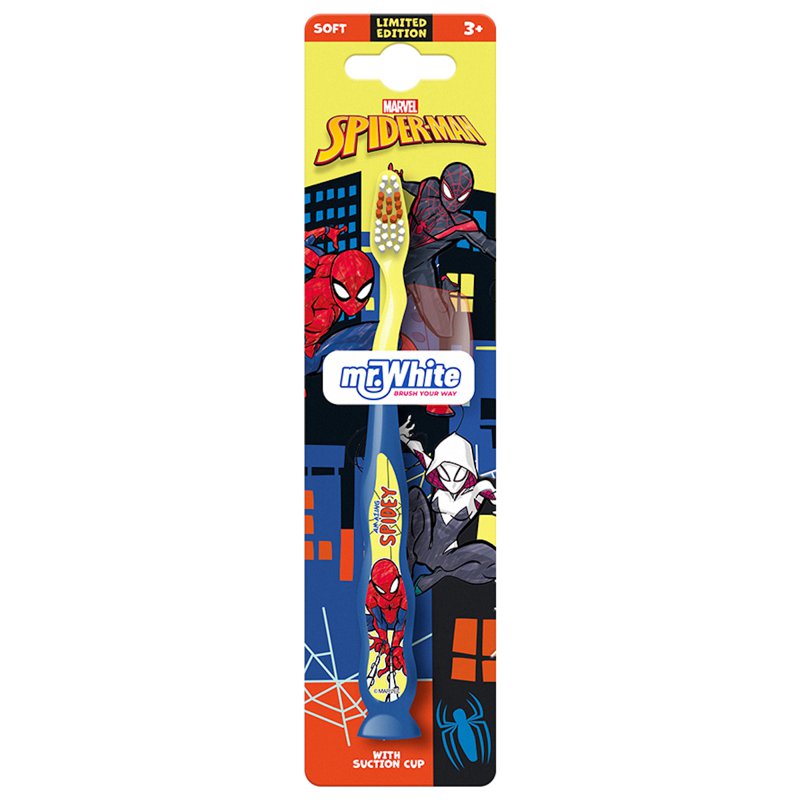 Mr White Spiderman Toothbrush With Suction & Cover 1 S
