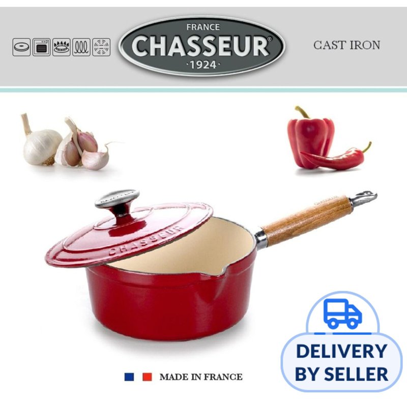 Chasseur Cast Iron Sauce Pan 20cm with Lid Red/Sand