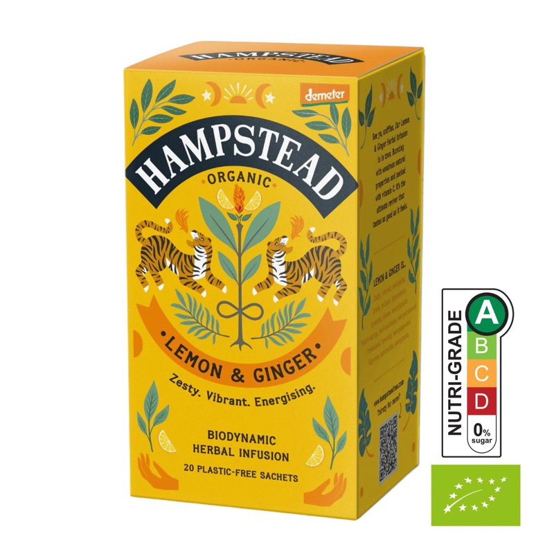 Hampstead Tea Organic Biodynamic Lemon And Ginger Tea Bags