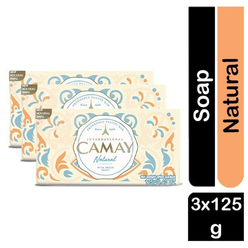 Camay White Natural Soap with Natural Oil & Fresh Scent 3X125