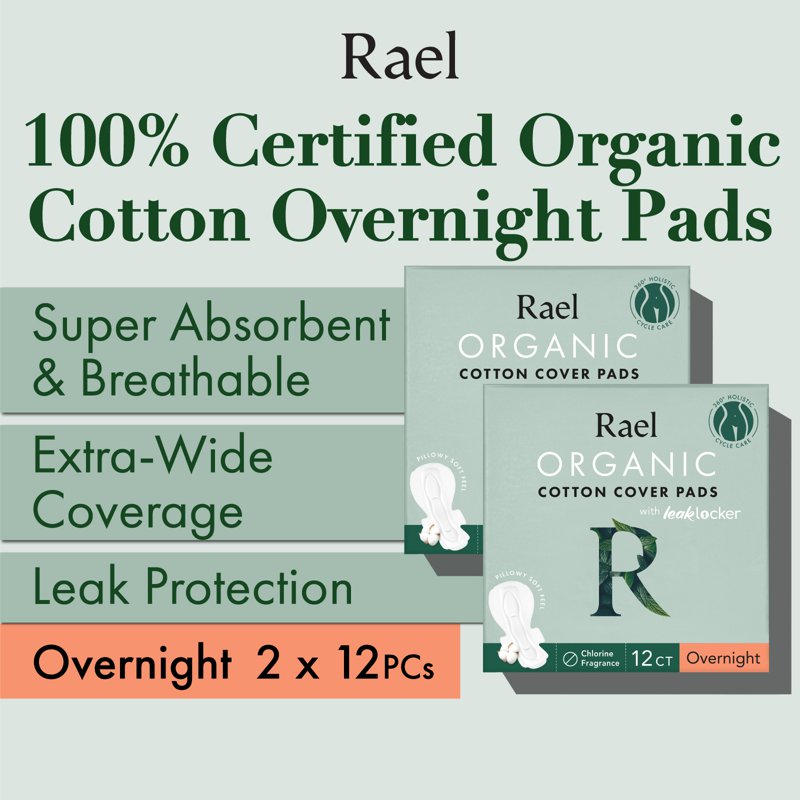 Rael Sanitary Pads Organic Cotton Cover - Overnight 2 x 10 S