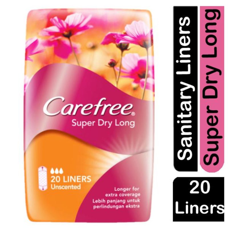 Carefree Super Dry Long Panty Liners, Unscented Extra Coverag 20 S