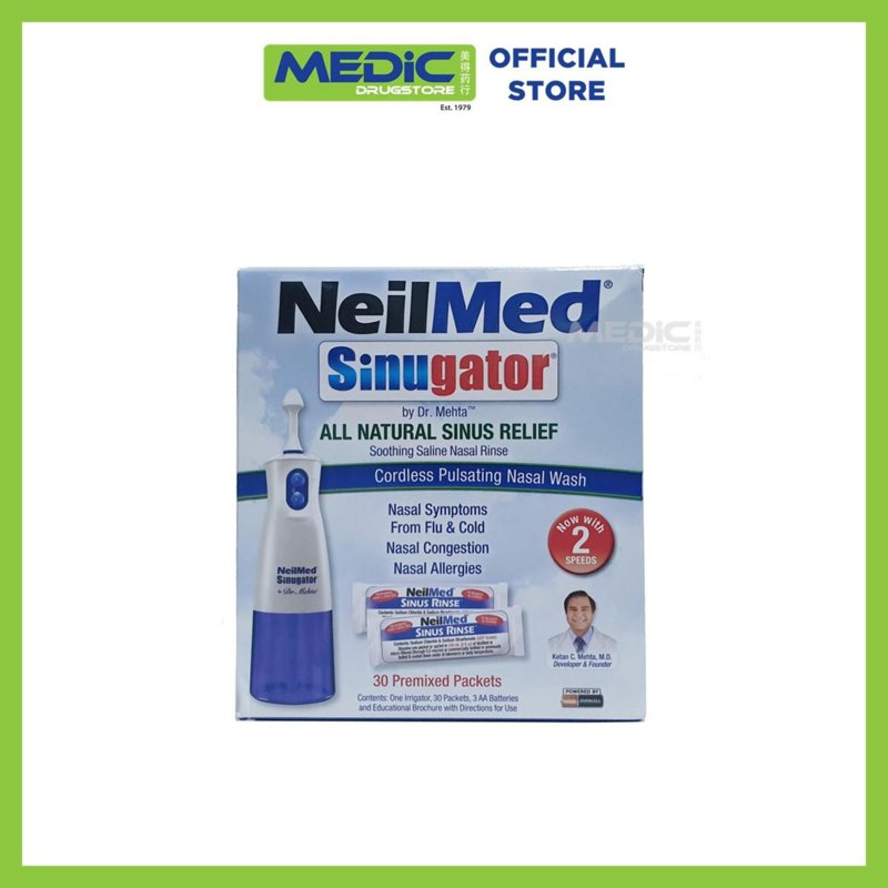 NeilMed Sinugator Cordless Pulsating Nasal Wash + 30 Packs 1 S