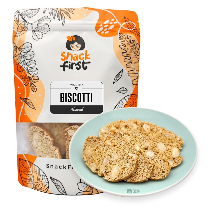 SnackFirst Worthy Almond Biscotti -Less Sweet, Healthy Snack