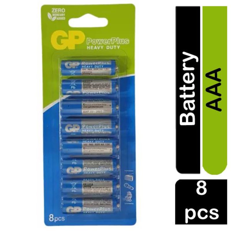 GP PowerPlus Heavy Duty Size-AAA Alakaline Batteries, 8 Pack 8 S