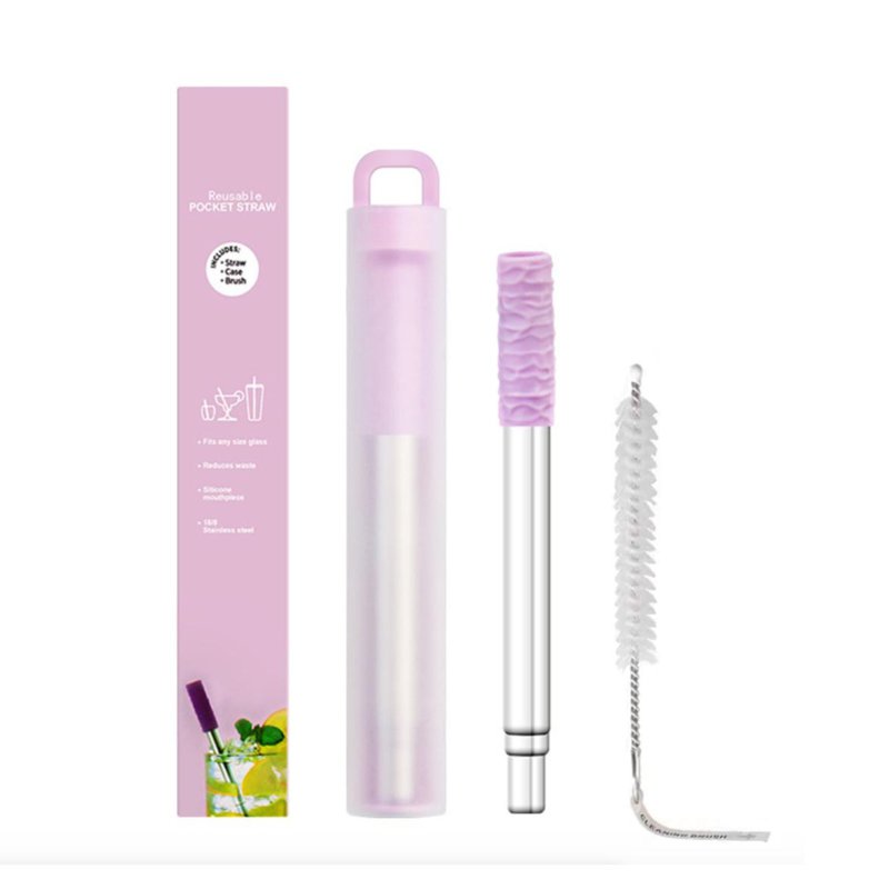 BEST Choice Reusable Stainless Steel Pocket Pink Straw
