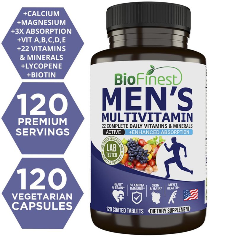 Biofinest Men Multivitamin Supplement A B C E D K Calcium 120 S